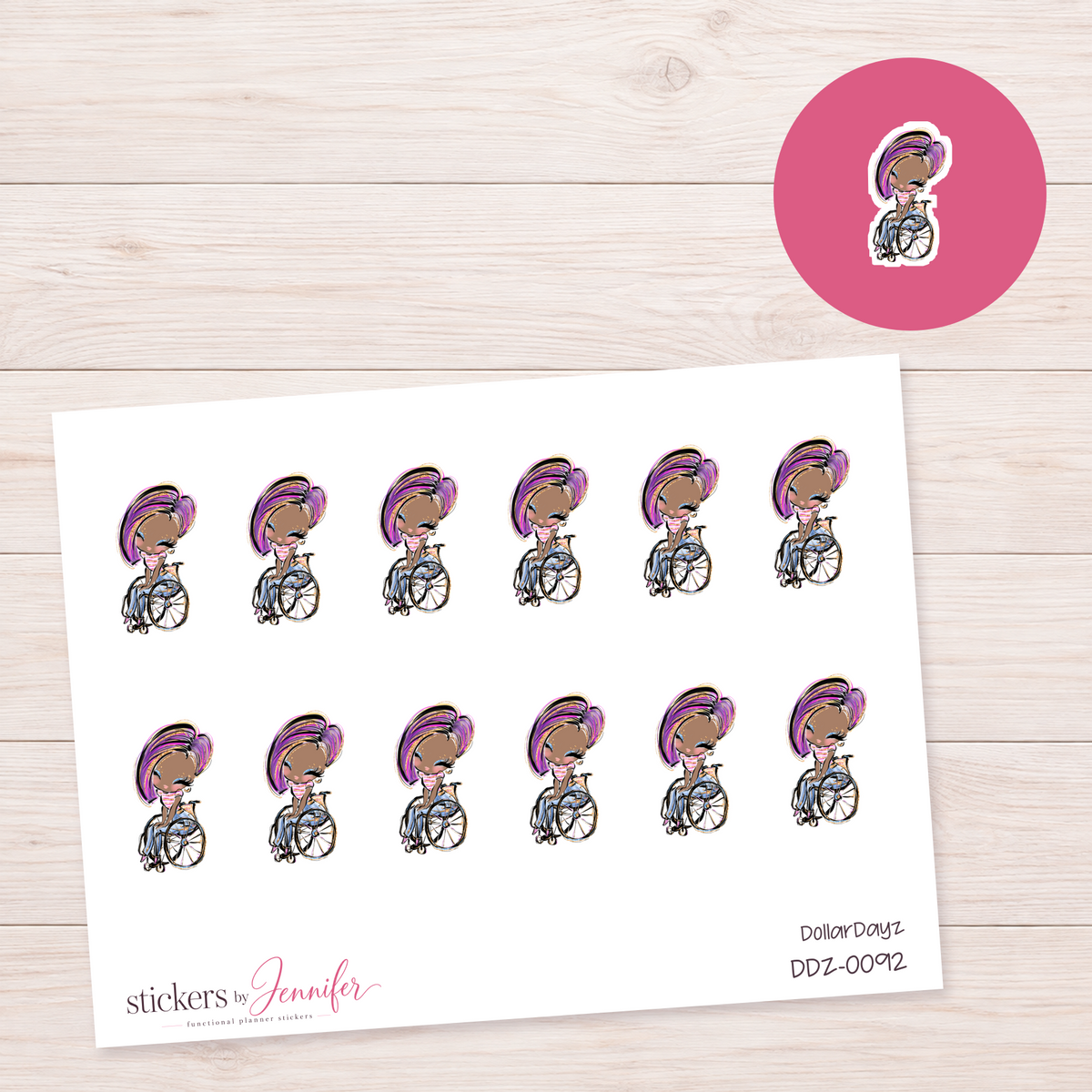 Wheelchair Girl Planner Stickers | DDZ-0092
