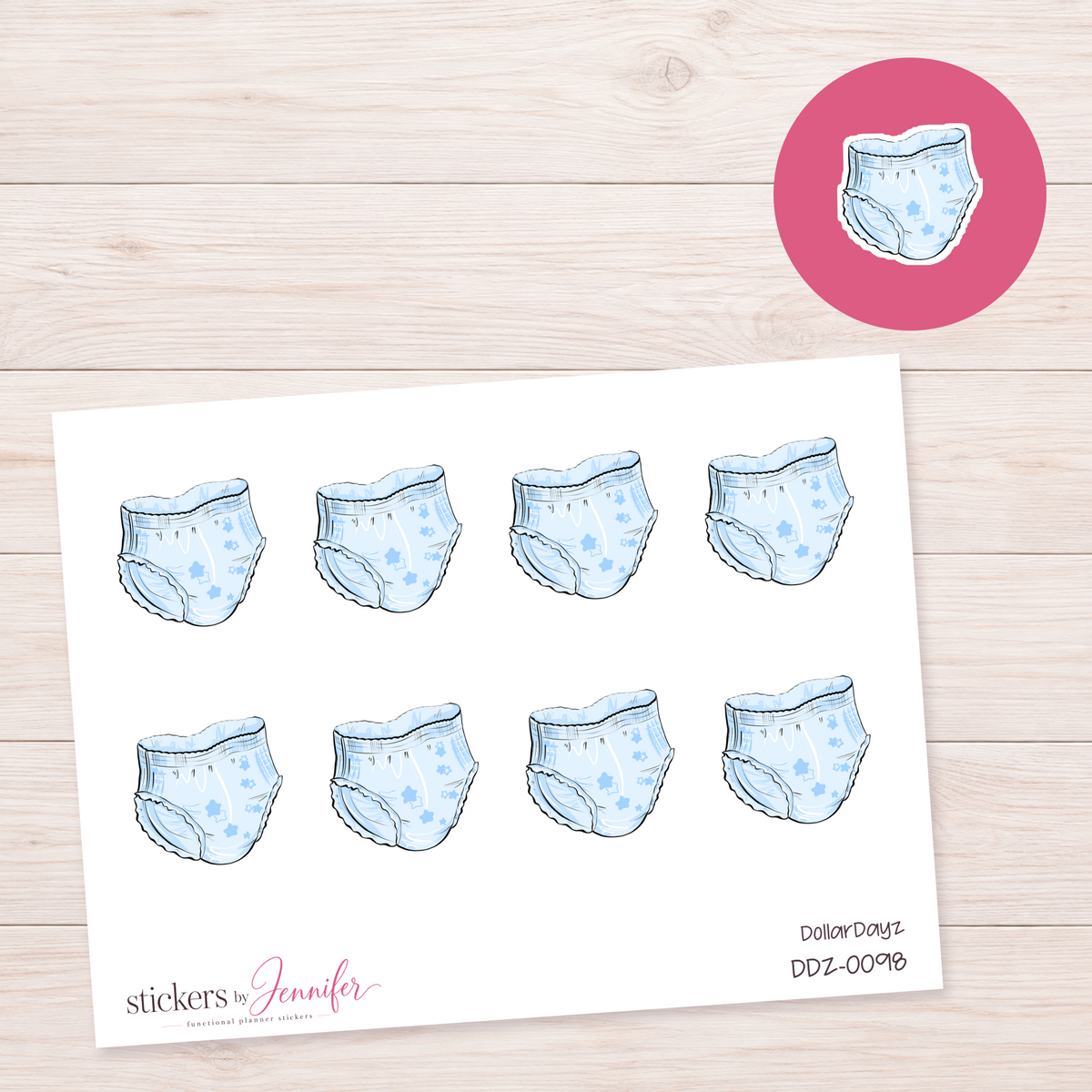 Blue Diaper Planner Stickers | DDZ-0098