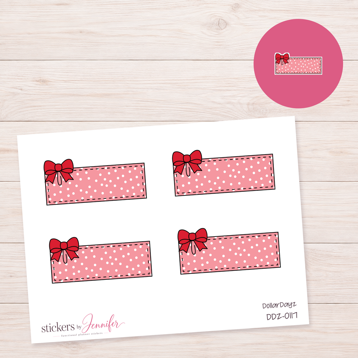 Pink Polka-Dot Bow Label Planner Stickers | DDZ-0117