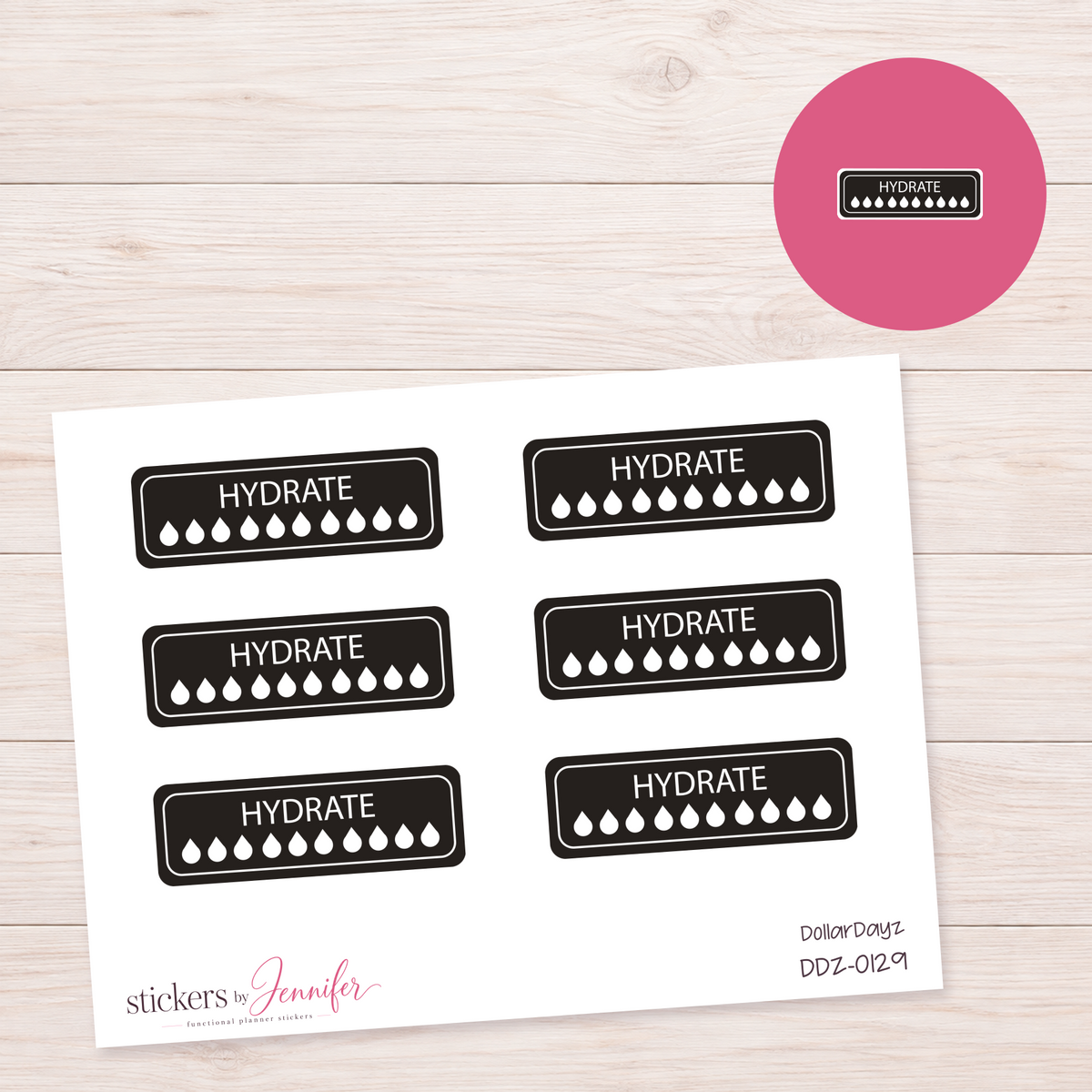 Black Hydrate Tracker Planner Stickers | DDZ-0129