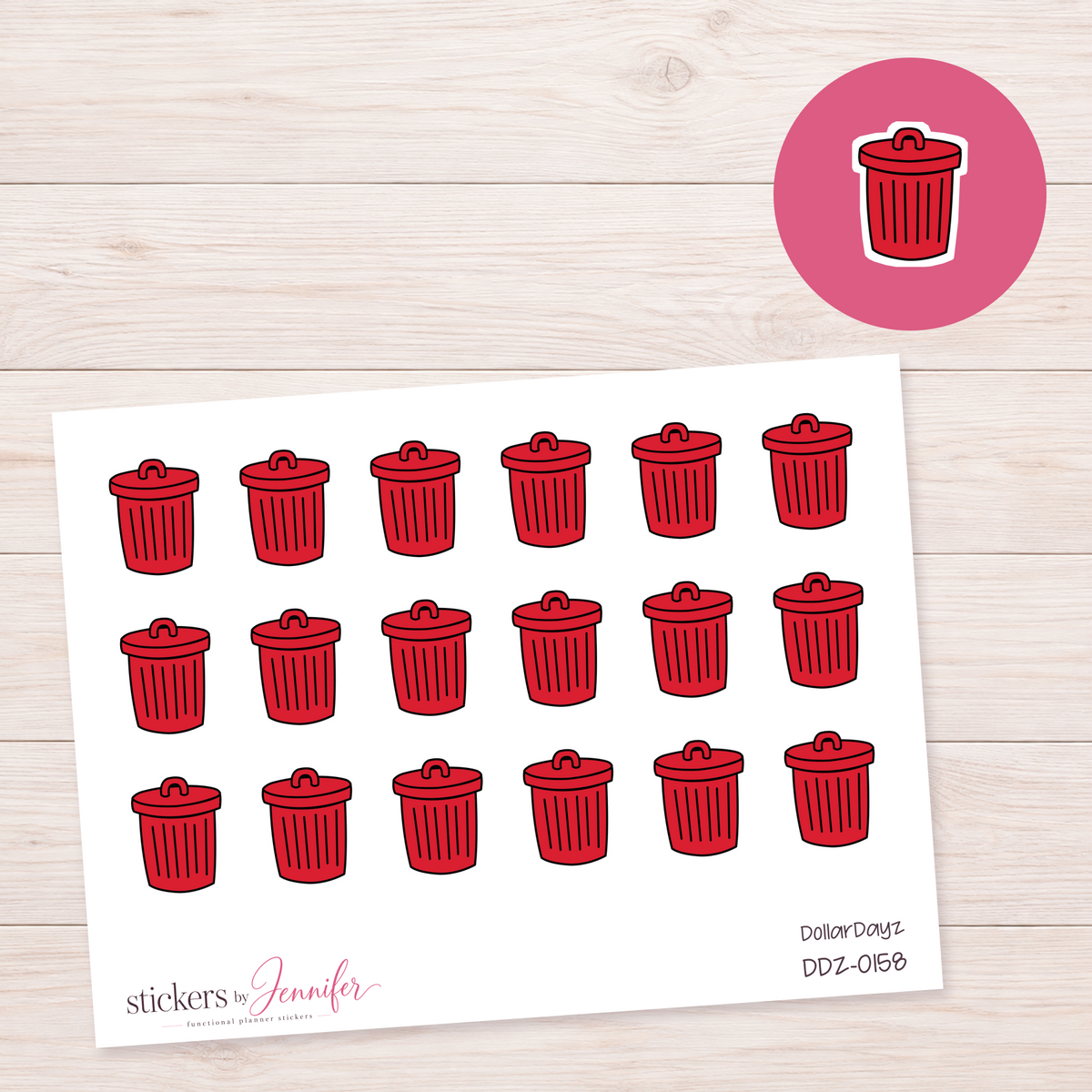 Red Trash Can Planner Stickers | DDZ-0158