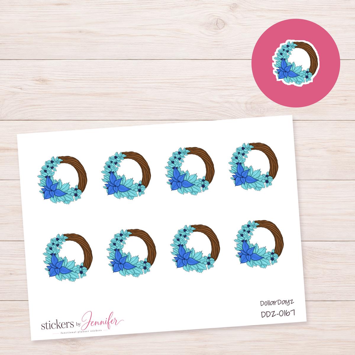 Blue Winter Wreath Planner Stickers | DDZ-0167