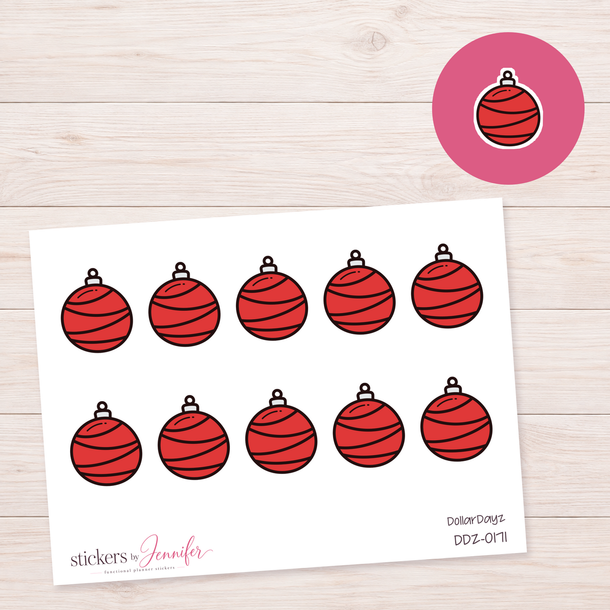 Red Christmas Ornament Planner Stickers | DDZ-0171