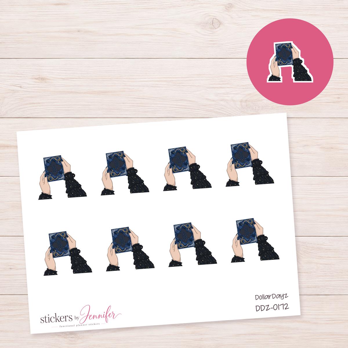 Blue Spell Book in Hands Planner Stickers | DDZ-0172