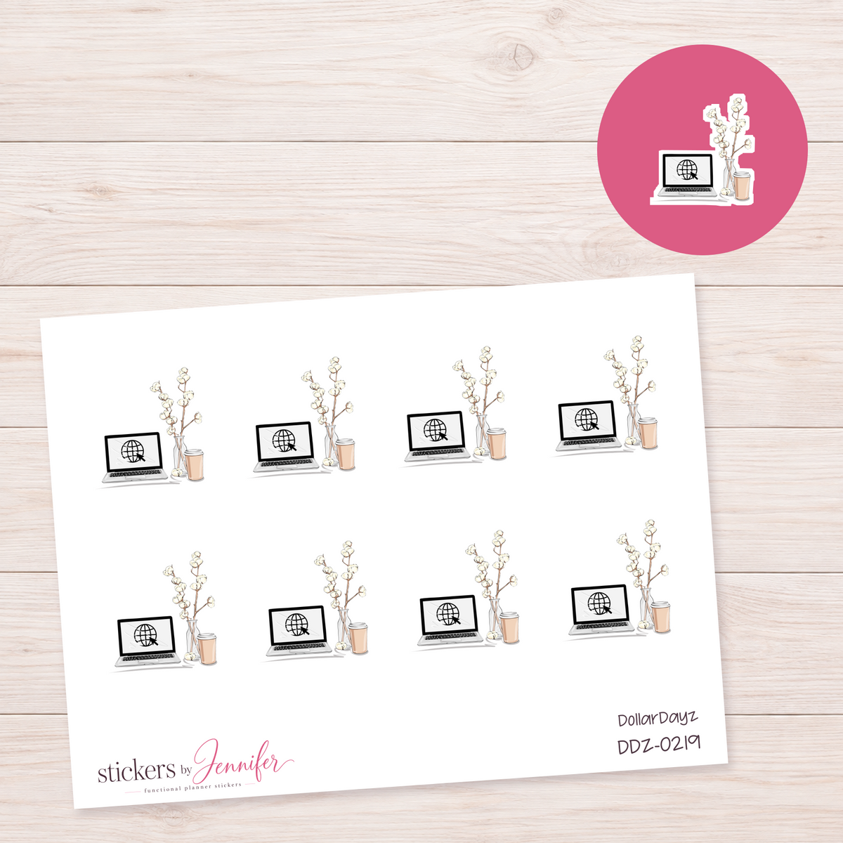 Laptop & Tulips Planner Stickers | DDZ-0219