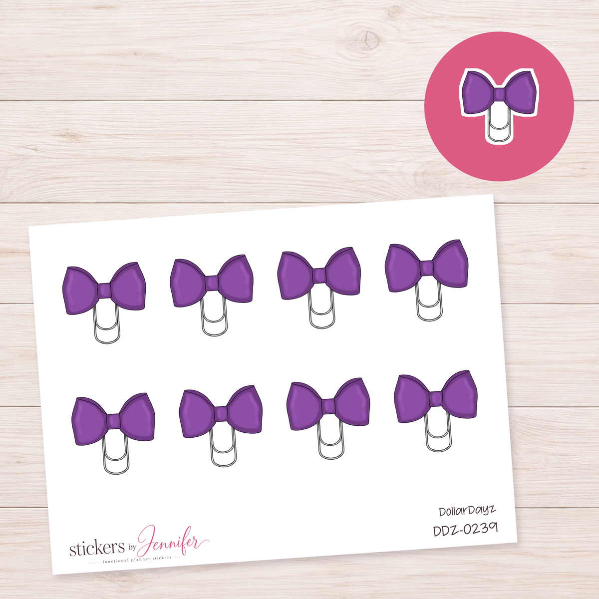 Purple Bow Paperclip Planner Stickers | DDZ-0239
