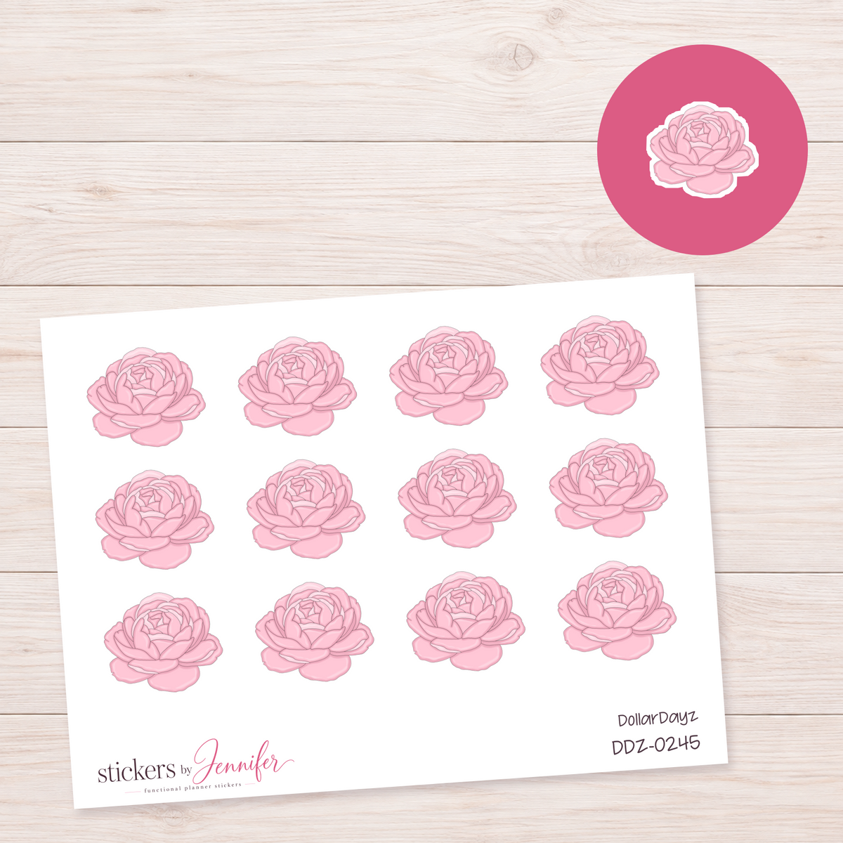Pink Rose Planner Stickers | DDZ-0245
