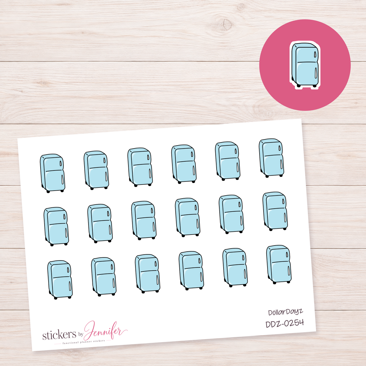 Light Blue Retro Refrigerator Planner Stickers | DDZ-0254