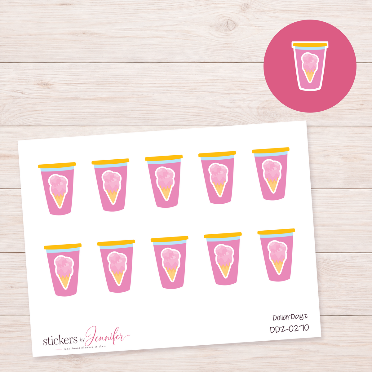 Pink Ice Cream Cup Planner Stickers | DDZ-0270