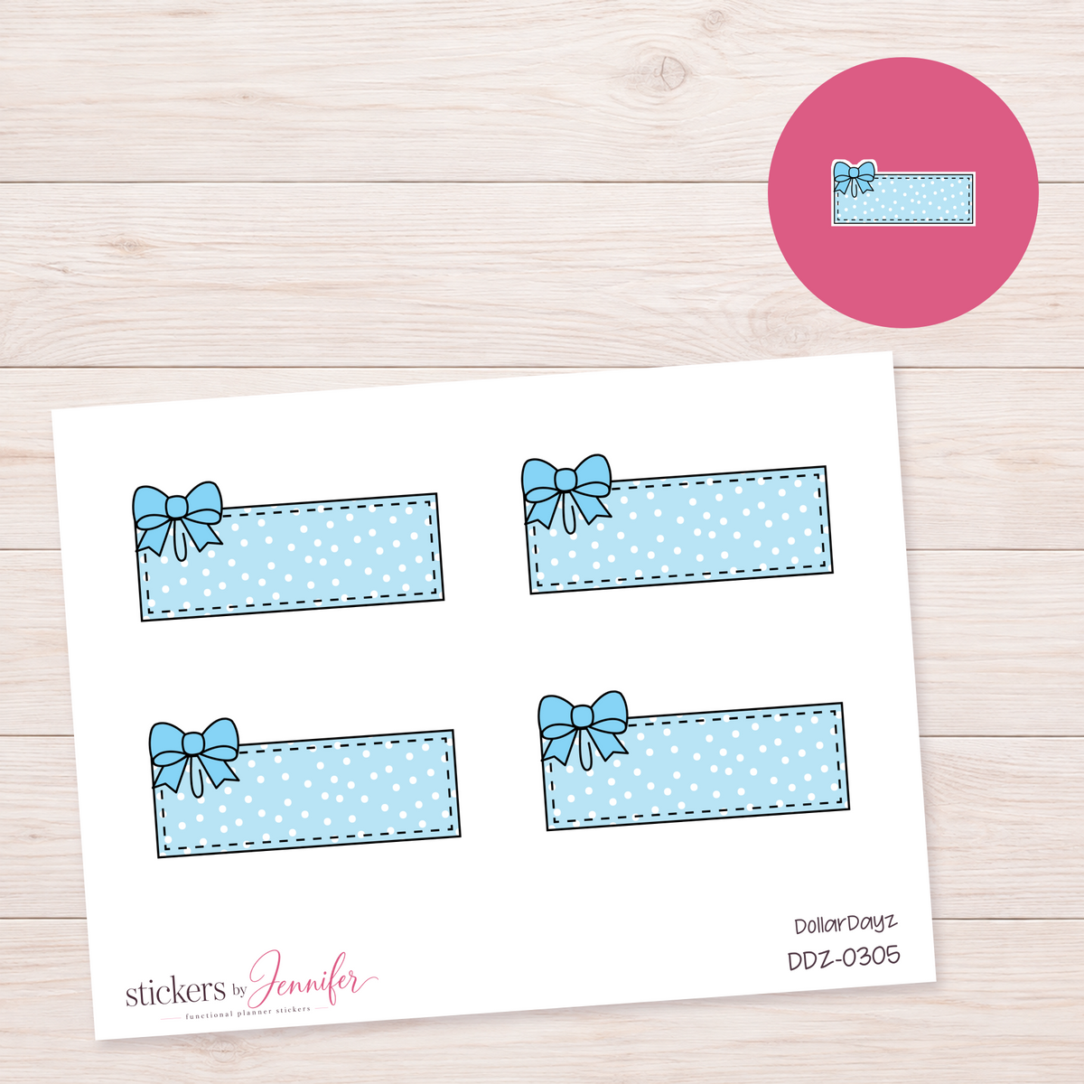 Blue Polka-Dot Bow Label Planner Stickers | DDZ-0305