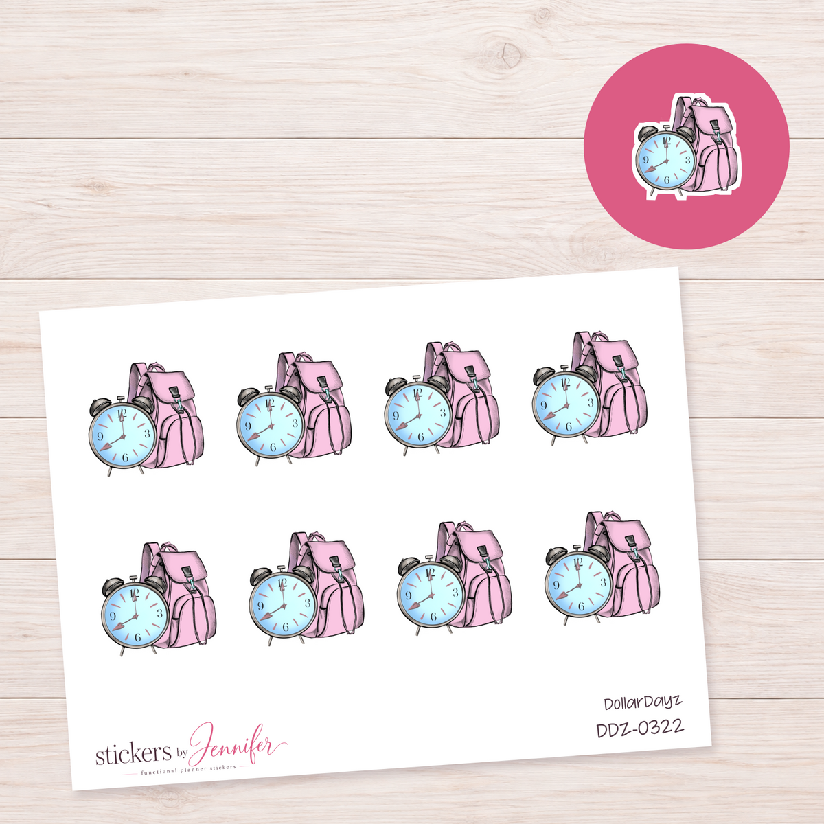 School Morning Backpack & Clock Planner Stickers | DDZ-0322
