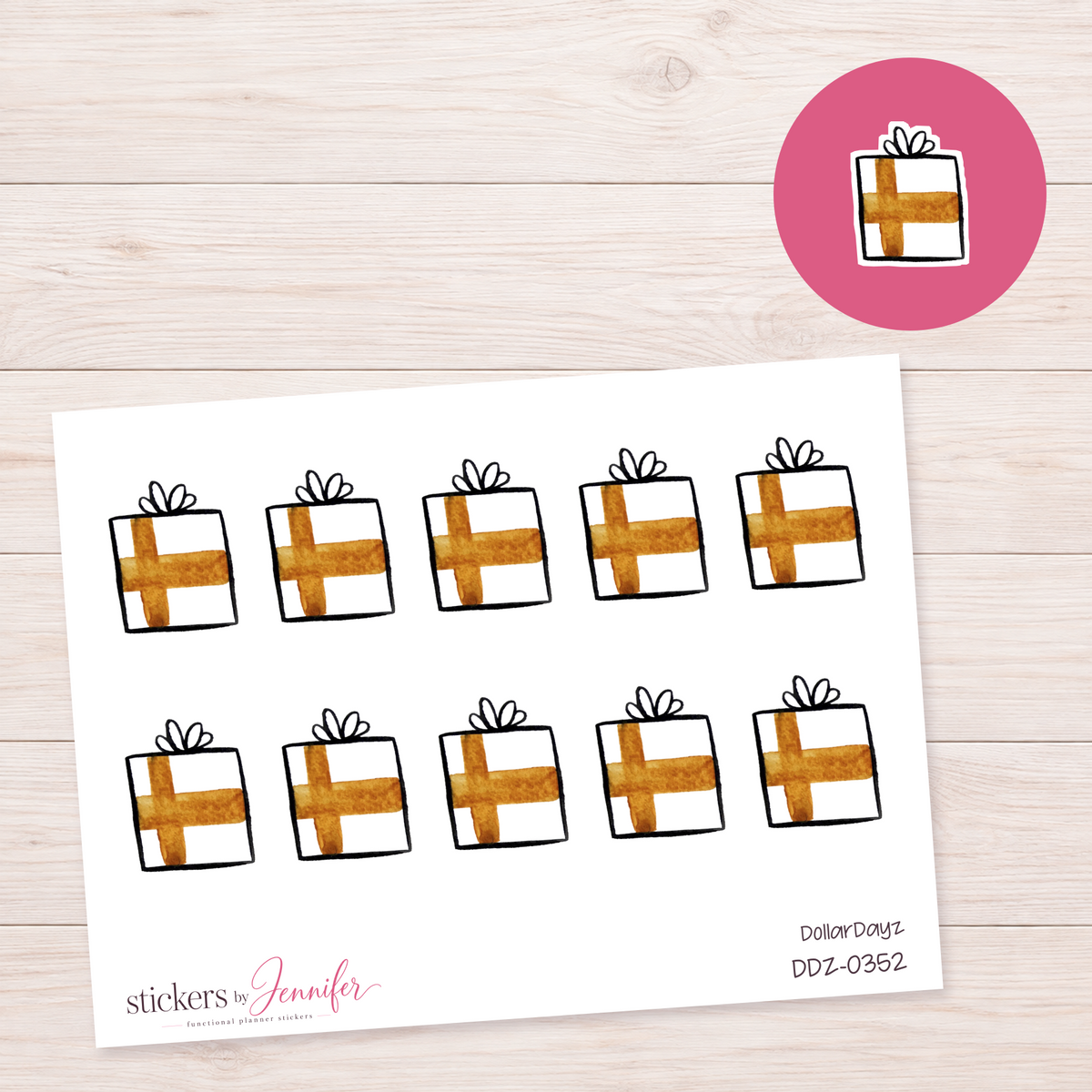 Gold-Ribbon Gift Planner Stickers | DDZ-0352