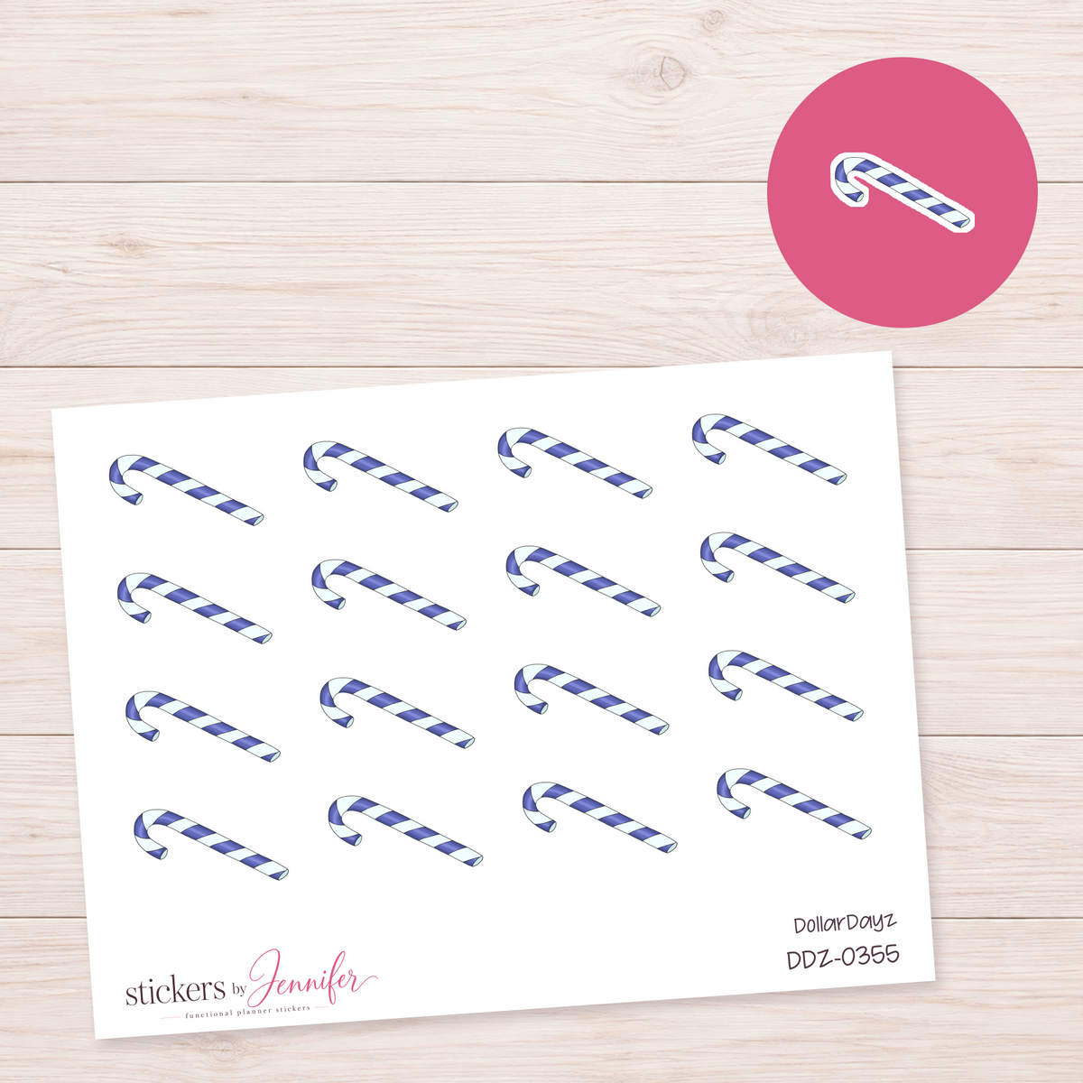 Blue Candy Cane Planner Stickers | DDZ-0355