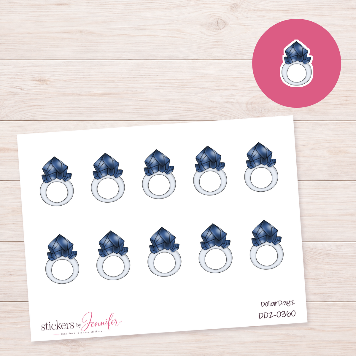 Blue Crystal Ring Planner Stickers | DDZ-0360