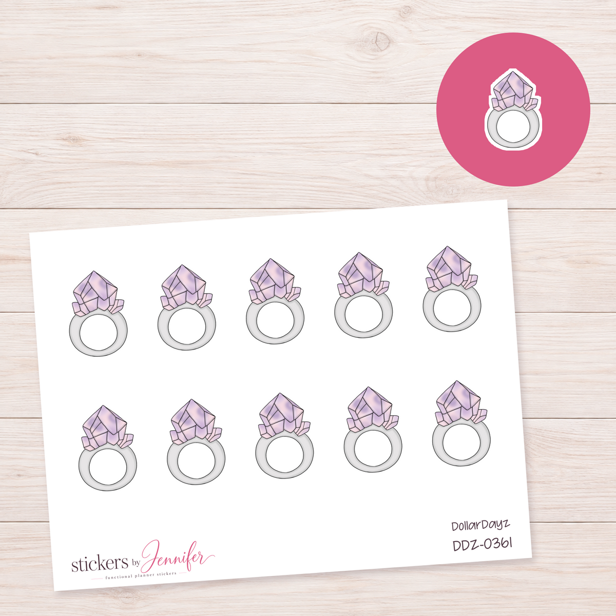Lavender Crystal Ring Planner Stickers | DDZ-0361