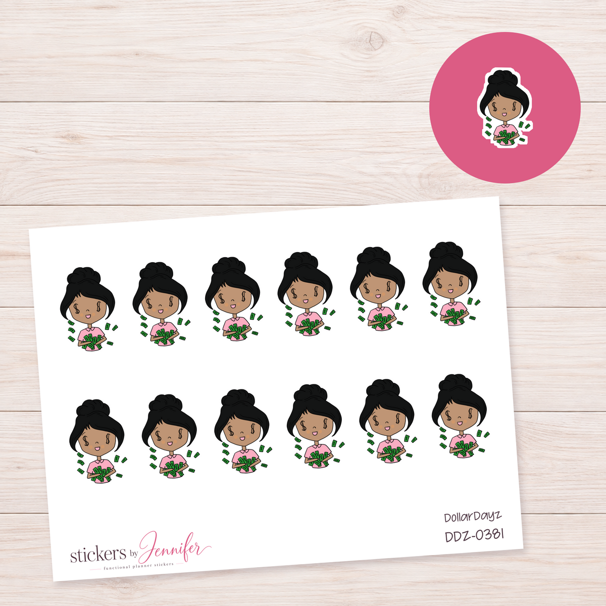 Payday Character — Black Hair Planner Stickers | DDZ-0381