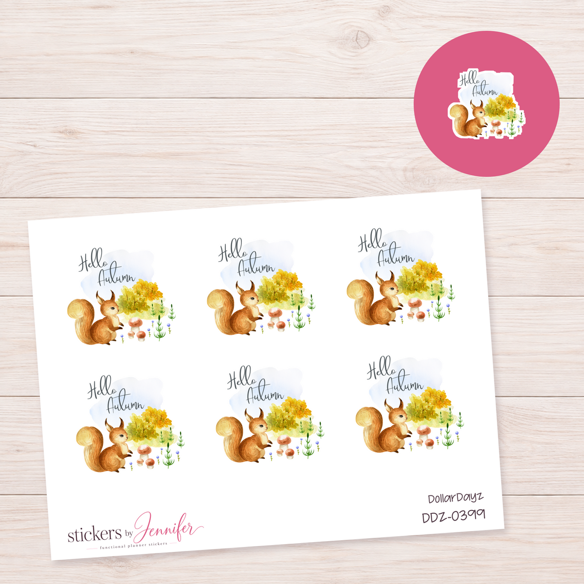 Hello Autumn Squirrel Planner Stickers | DDZ-0399