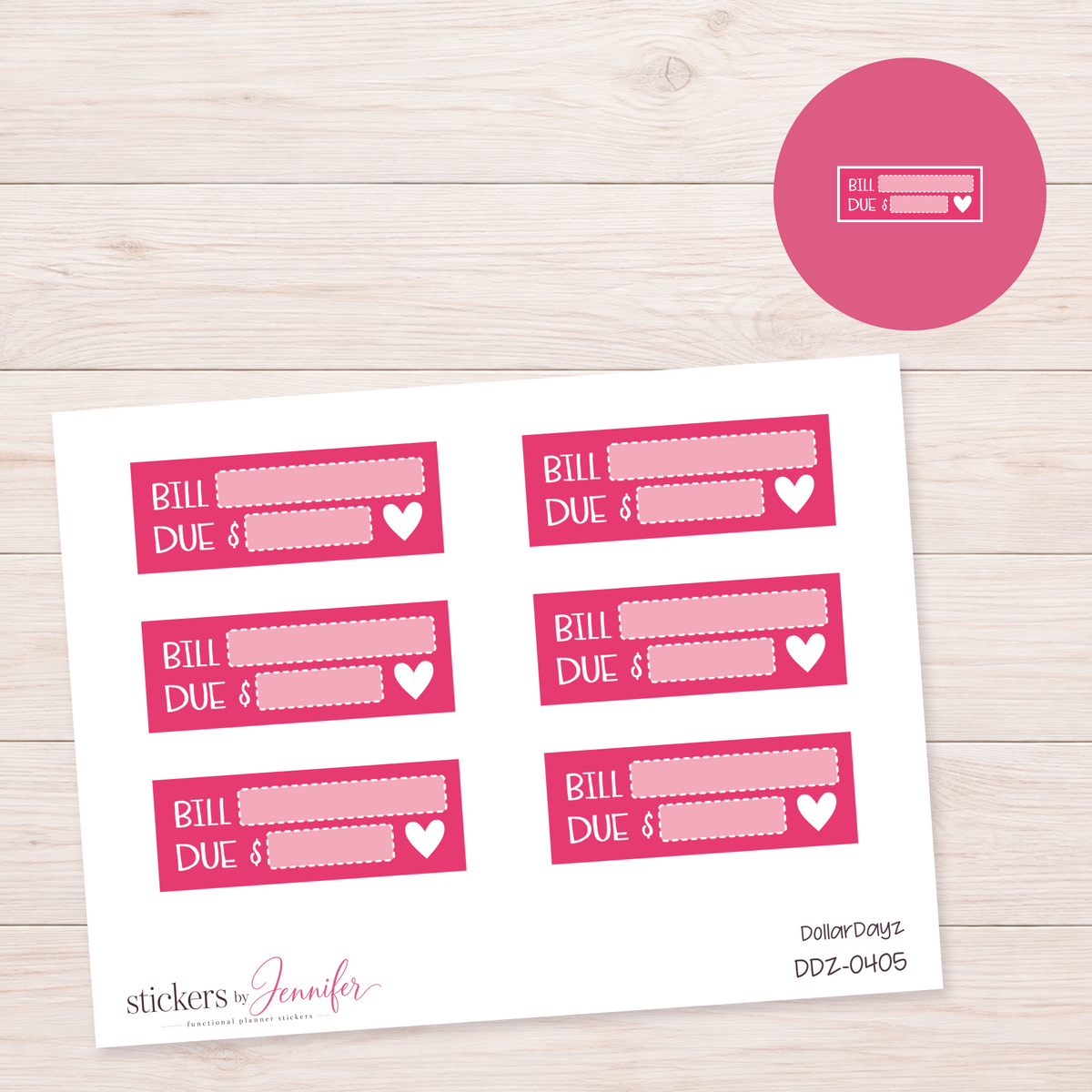 Pink Bill Due Label Planner Stickers | DDZ-0405