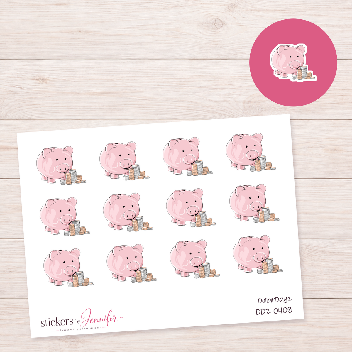 Pink Piggy Bank Planner Stickers | DDZ-0408
