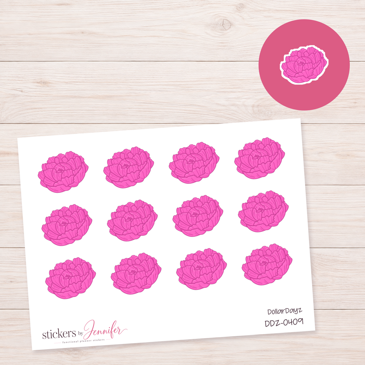 Bright Pink Flower Planner Stickers | DDZ-0409