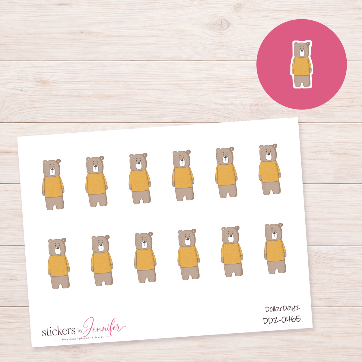Bear in Yellow Sweater Planner Stickers | DDZ-0465