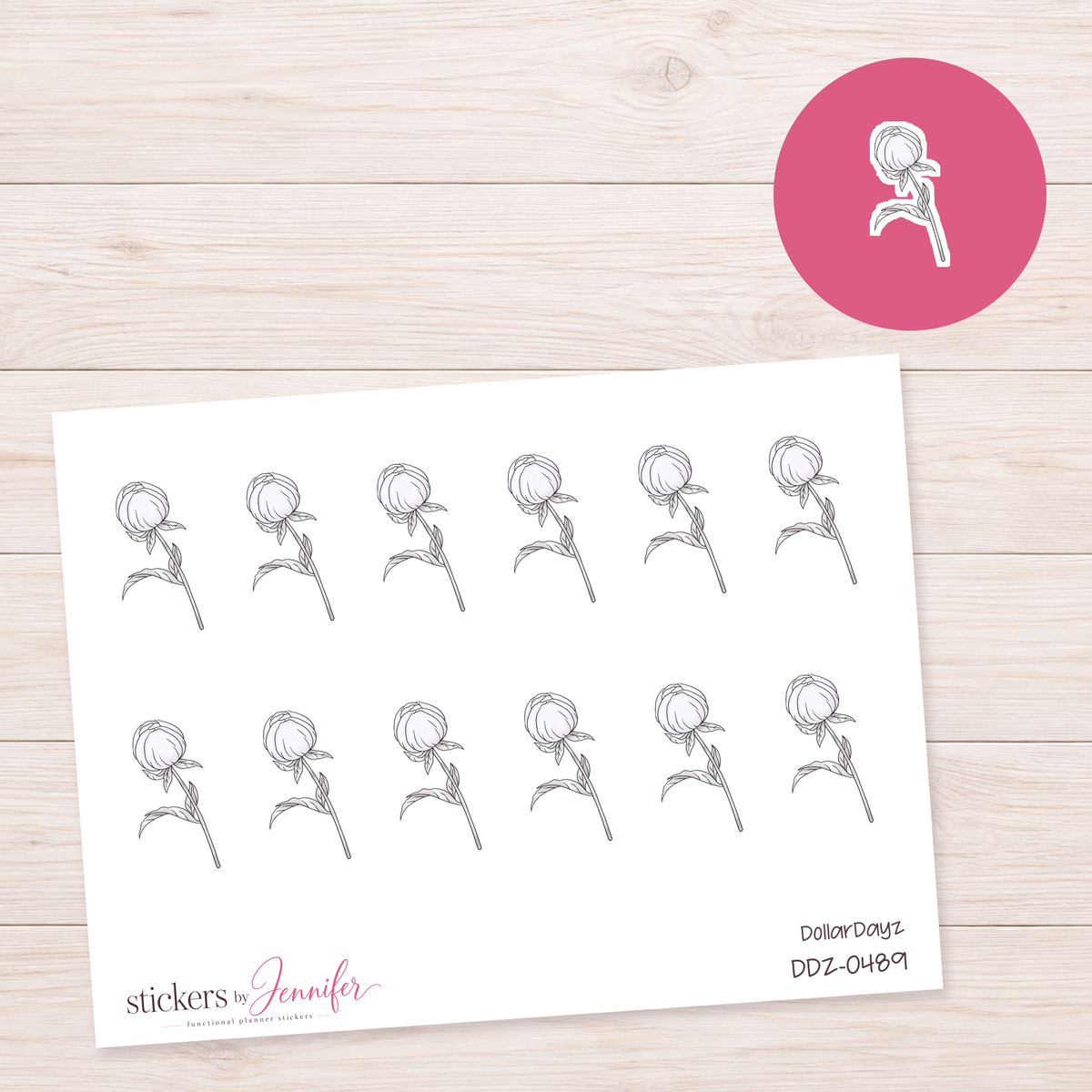 Outline Flower Stem Planner Stickers | DDZ-0489