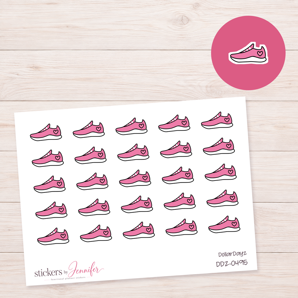 Pink Heart Running Shoe Planner Stickers | DDZ-0495
