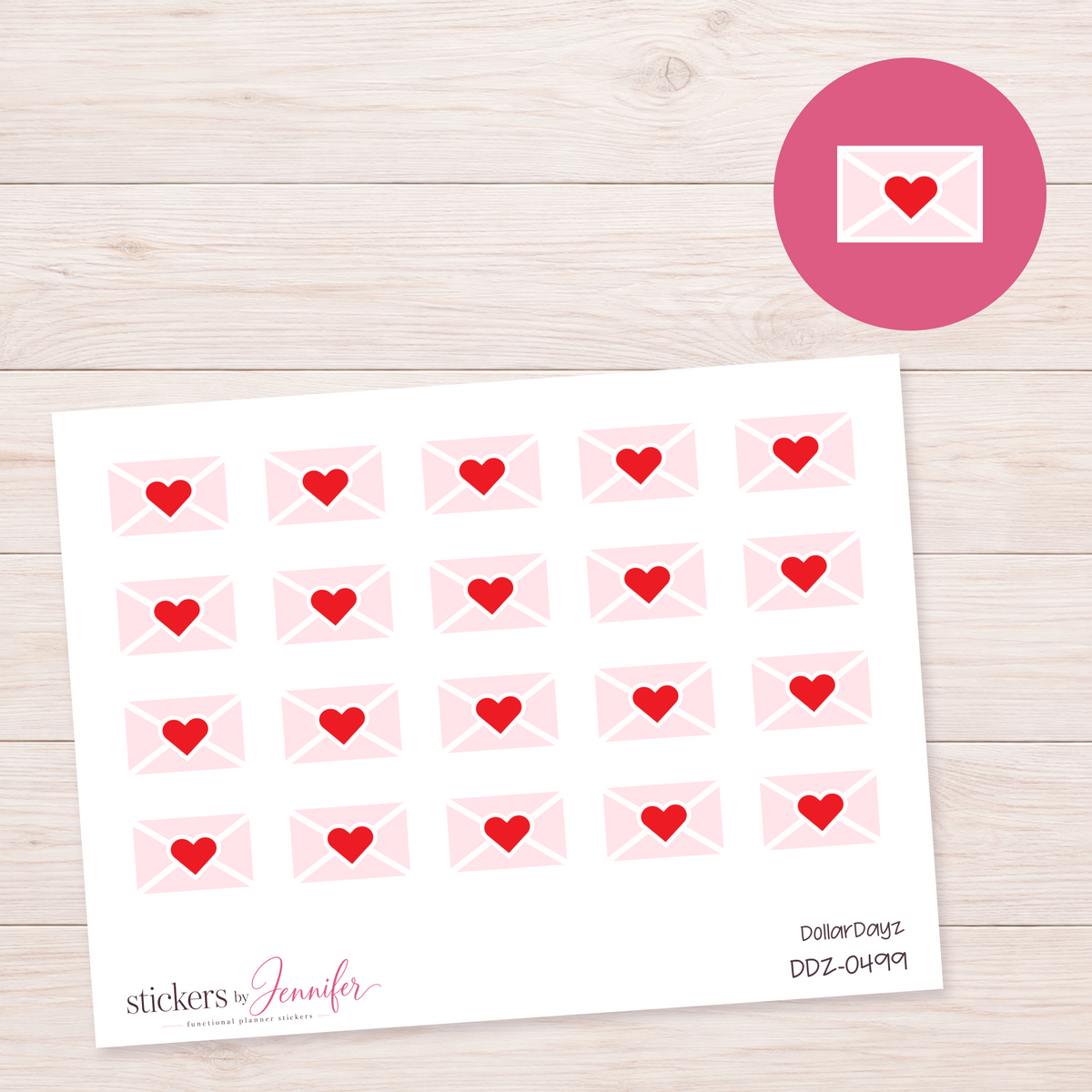 Soft Pink Heart Envelope Planner Stickers | DDZ-0499