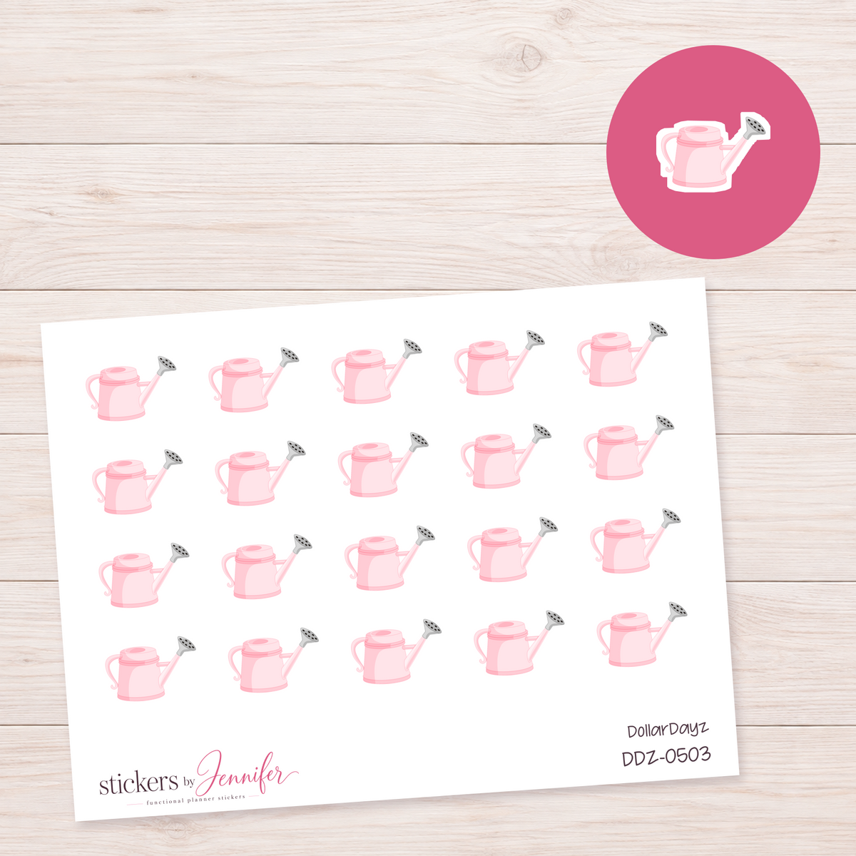 Soft Pink Watering Can Planner Stickers | DDZ-0503