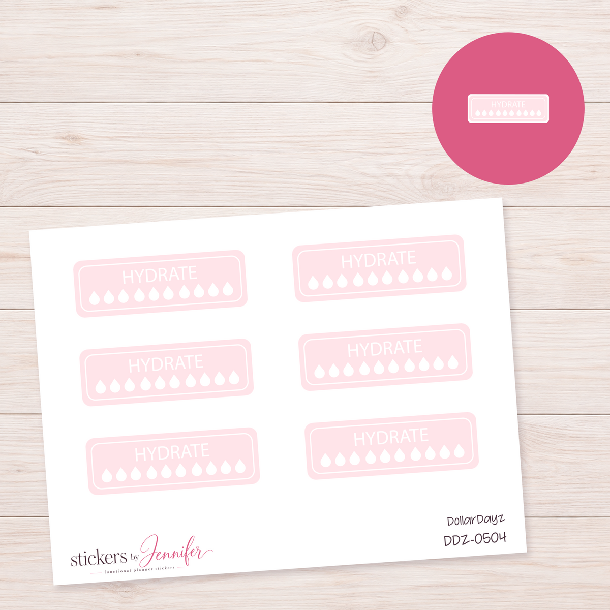 Soft Pink Hydrate Tracker Planner Stickers | DDZ-0504