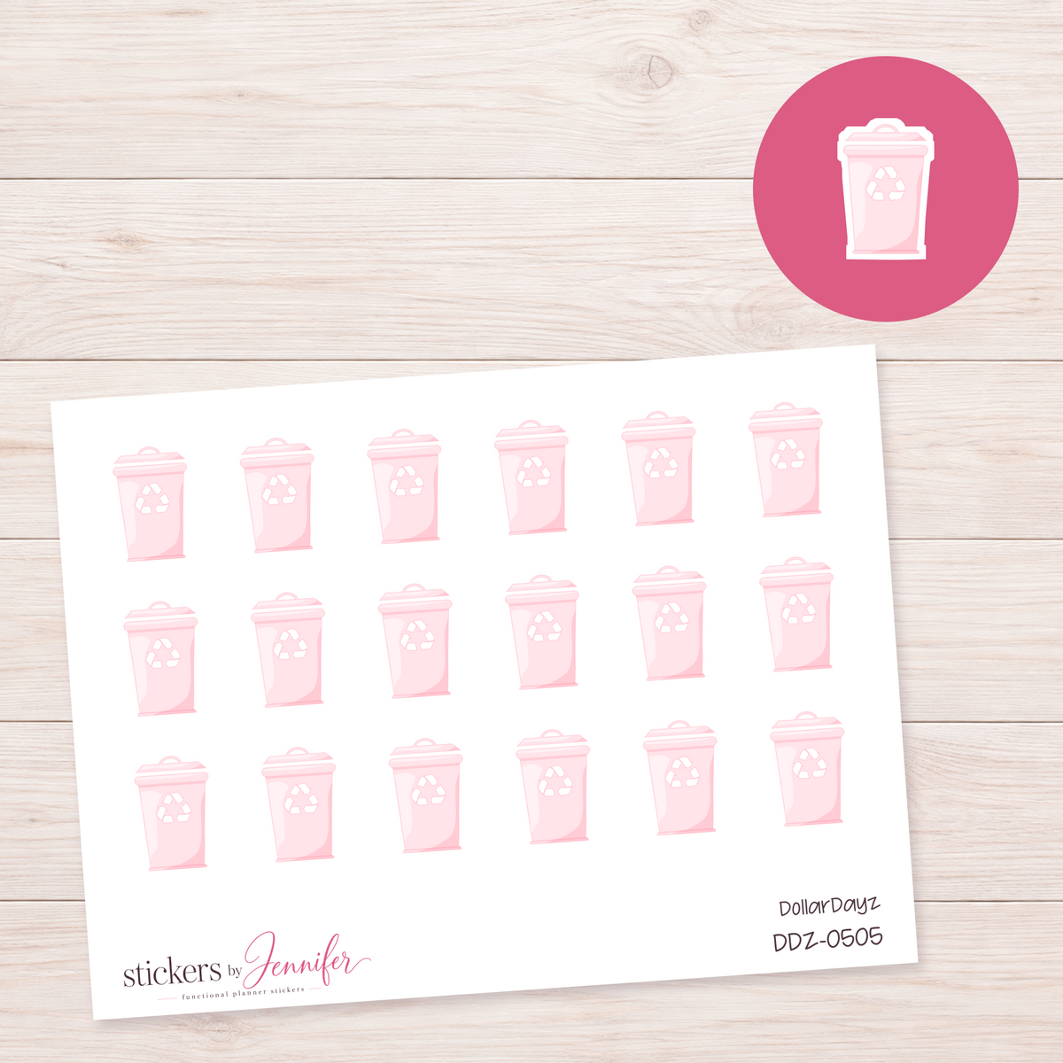 Soft Pink Recycling Bin Planner Stickers | DDZ-0505