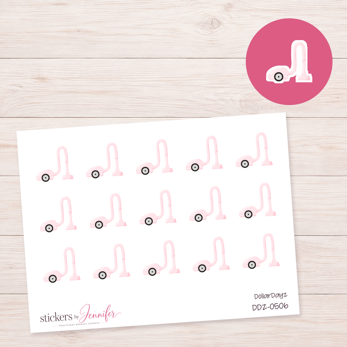 Soft Pink Vacuum Cleaner Planner Stickers | DDZ-0506