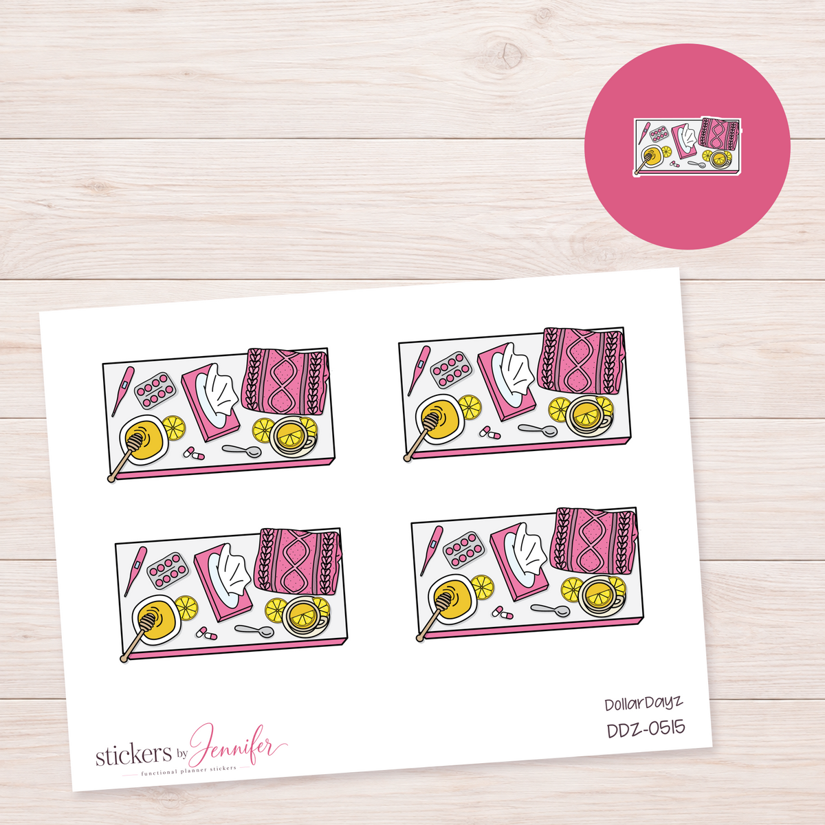 Pink Sick-Day Supplies Planner Stickers | DDZ-0515
