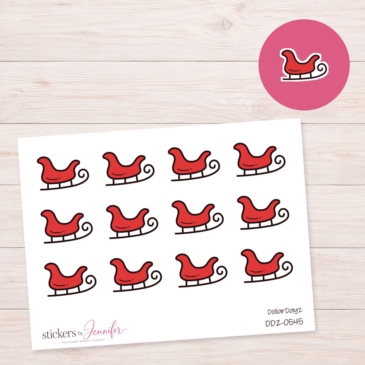 Red Sleigh Planner Stickers | DDZ-0545