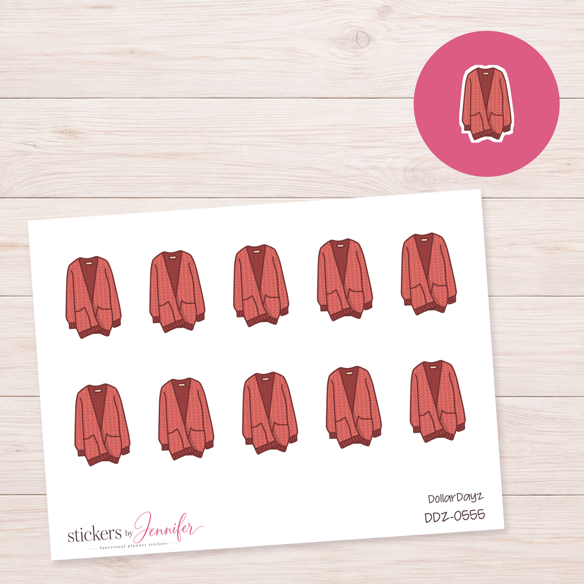 Red Cardigan Planner Stickers | DDZ-0555