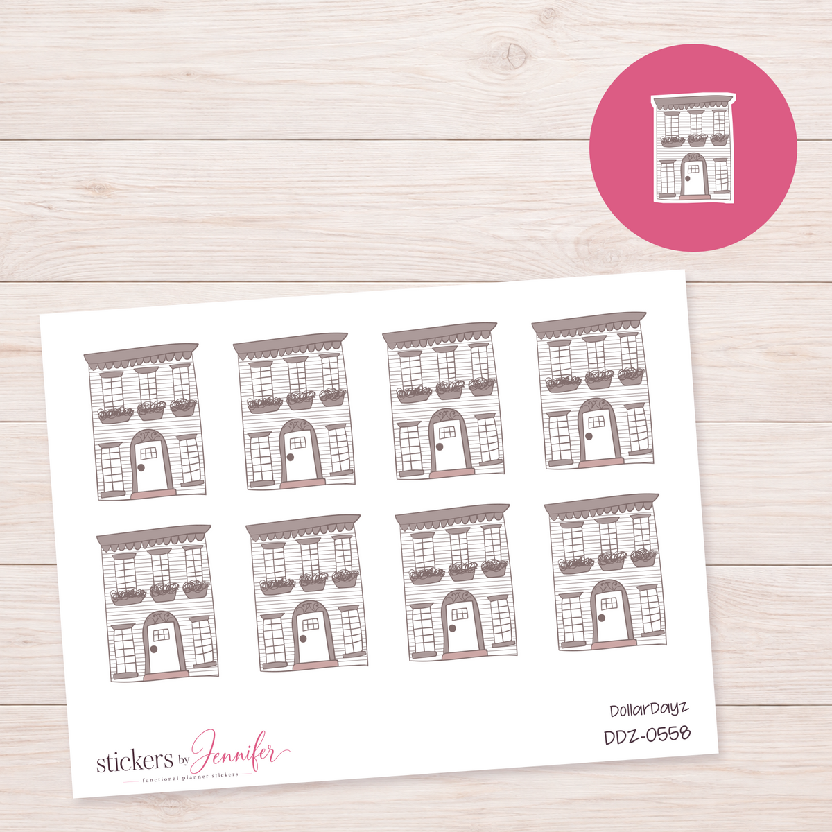 Pink House Front Planner Stickers | DDZ-0558