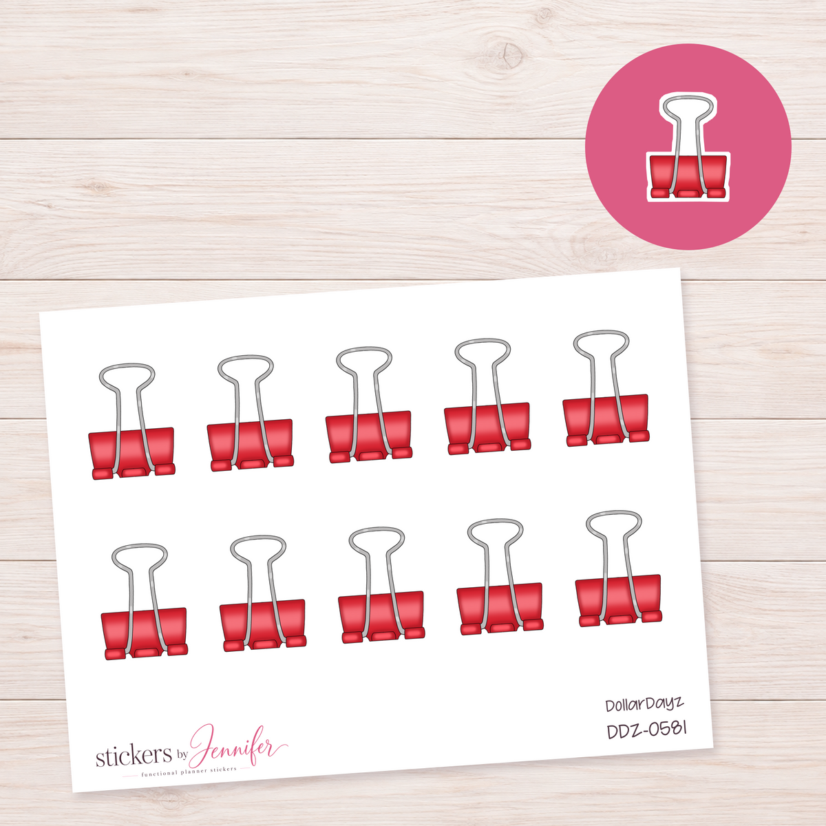 Red Binder Clip Planner Stickers | DDZ-0581