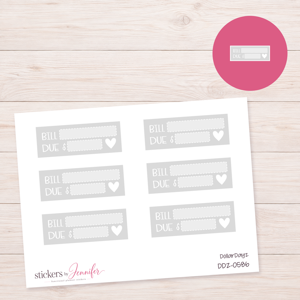Gray Bill Due Label Planner Stickers | DDZ-0586