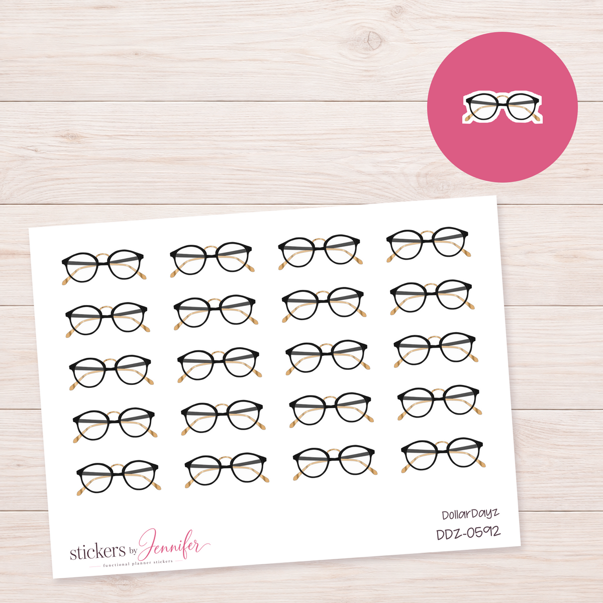Black & Gold Glasses Planner Stickers | DDZ-0592