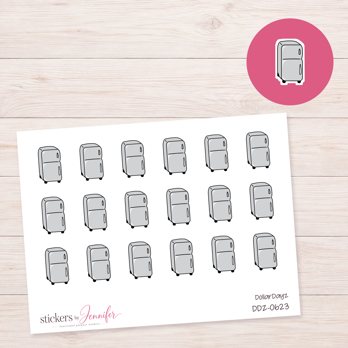 Gray Retro Refrigerator Planner Stickers | DDZ-0623
