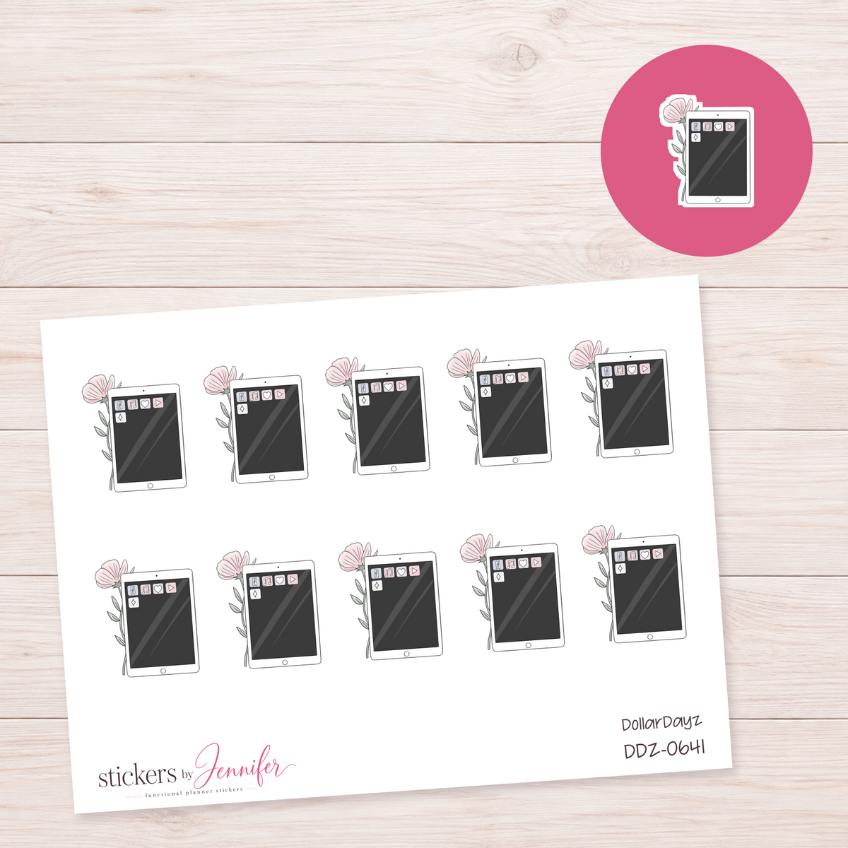 Tablet & Flowers Planner Stickers | DDZ-0641