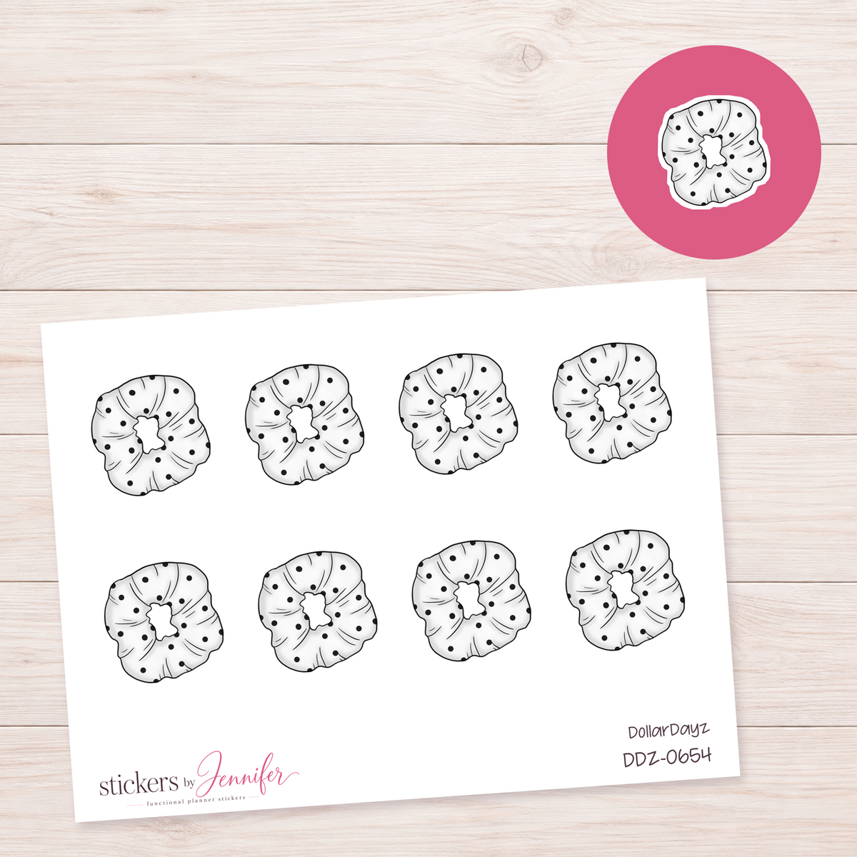 White Polka-Dot Scrunchie Planner Stickers | DDZ-0654