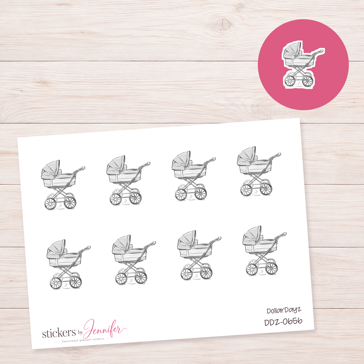 Gray Baby Pram Planner Stickers | DDZ-0656