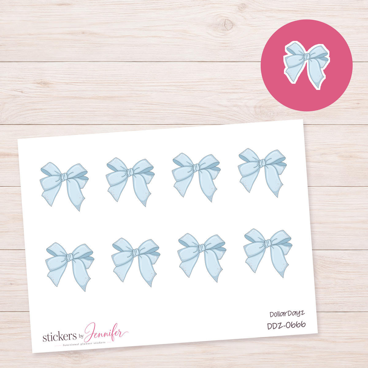 Light Blue Bow Planner Stickers | DDZ-0666