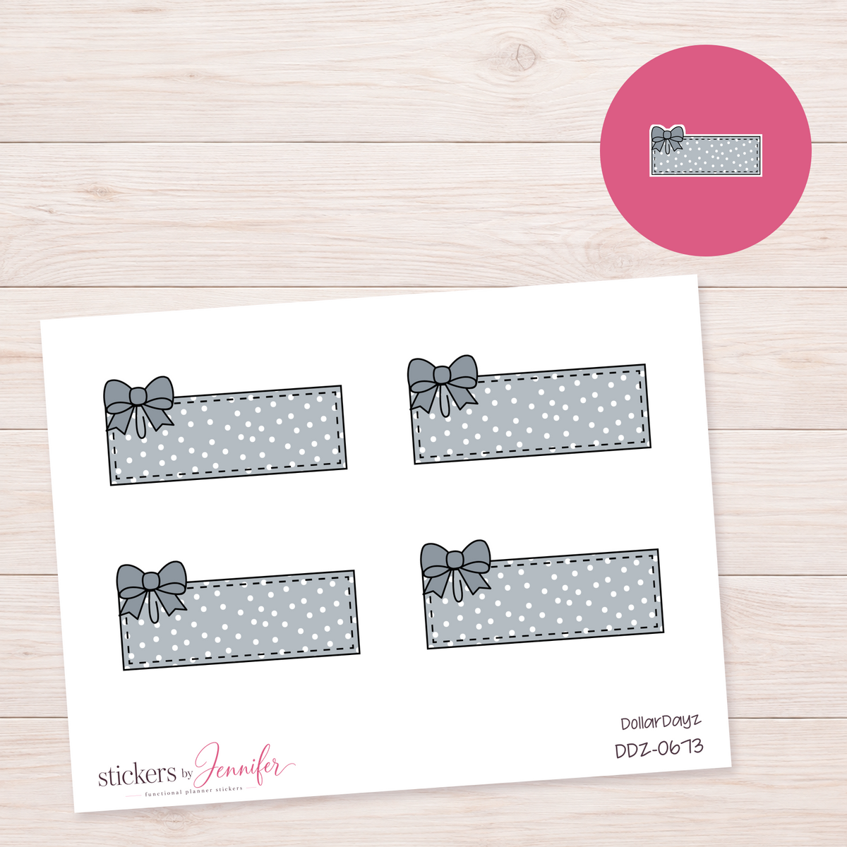 Gray Polka-Dot Bow Label Planner Stickers | DDZ-0673