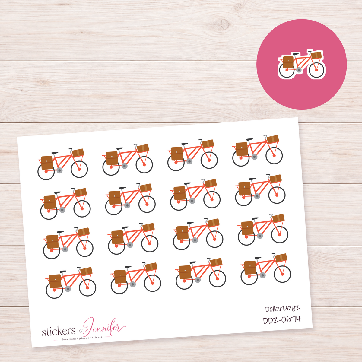 Bicycle with Bags Planner Stickers | DDZ-0674