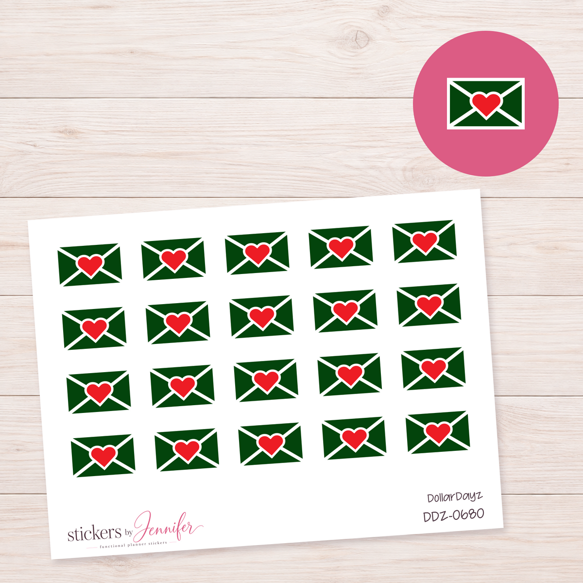 Green Heart Envelope Planner Stickers | DDZ-0680