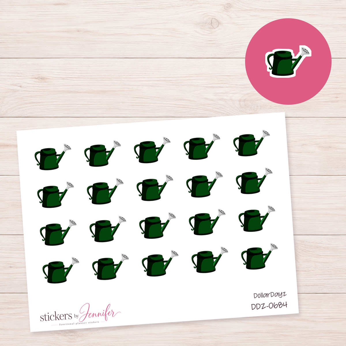 Green Watering Can Planner Stickers | DDZ-0684