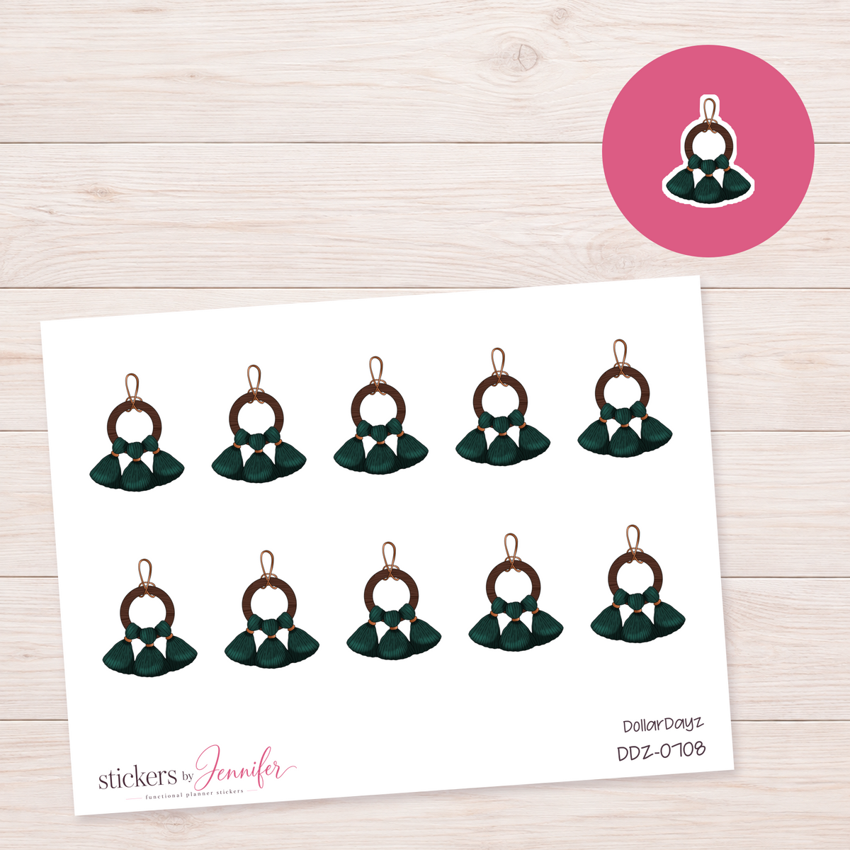 Green Tassel Earrings Planner Stickers | DDZ-0708