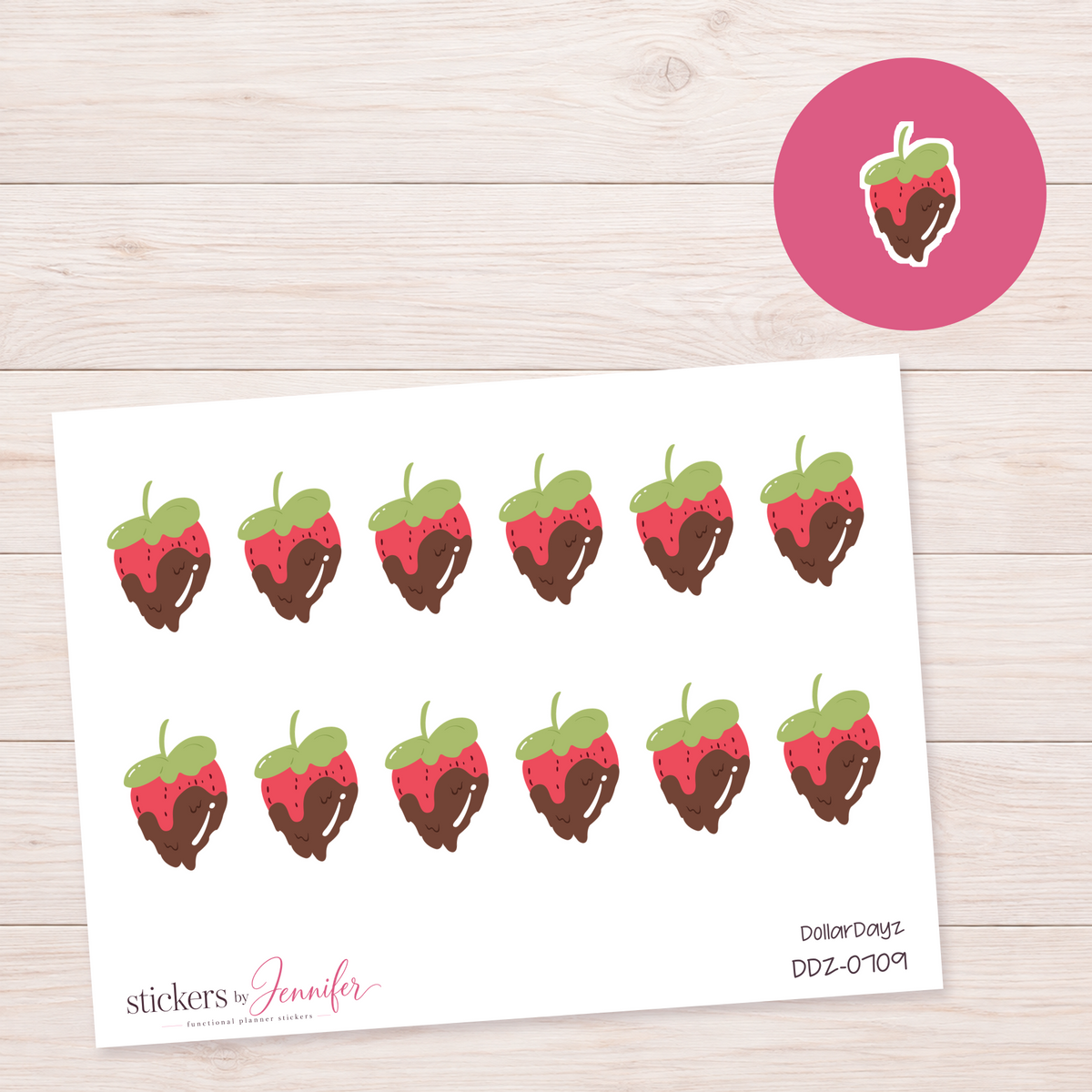 Chocolate-Dipped Strawberry Planner Stickers | DDZ-0709